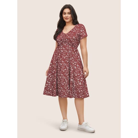 Plus Size 30 6X Floral BloomChic Stretchy Curvy Midi Dress With Pockets - Picture 3 of 6